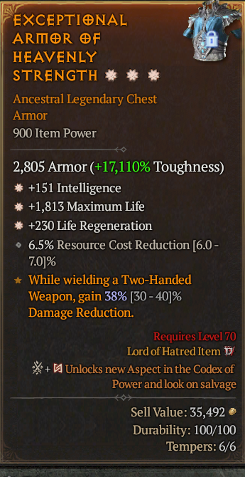 Legendary Chest Armor Int(GA) Life/HP(GA) Regen// S13 24/7 Online Acc#1C556