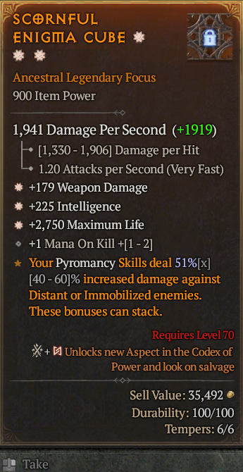 Legendary Focus Weapon Dmg(GA) Int(GA) Life/HP// S13 24/7 Online Acc#1C557
