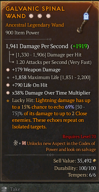 Legendary Wand Weapon Dmg(GA) LoH(GA) DoT Multi// S13 24/7 Online Acc#1C5510