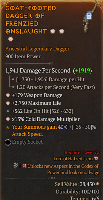 Legendary Dagger Weapon Dmg(GA) Life/HP(GA) Cold Multi// S13 24/7 Online Acc#1C611