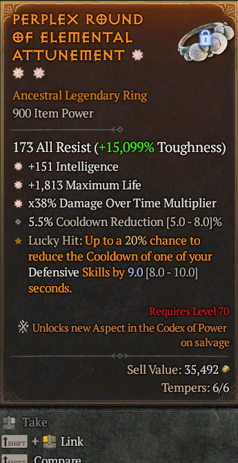 Legendary Ring Int(GA) Life/HP(GA) DoT Multi// S13 24/7 Online Acc#1C612