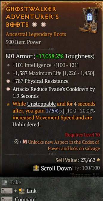 Legendary Boots Life/HP(GA) Phys Res(GA) Evade Reduct// S13 24/7 Online Acc#1C614