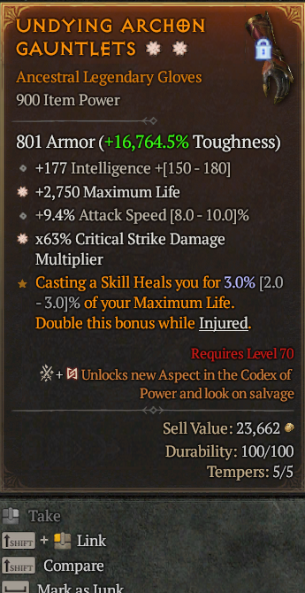 Legendary Gloves Life/HP(GA) IAS/AS(GA) CDM// S13 24/7 Online Acc#1C615