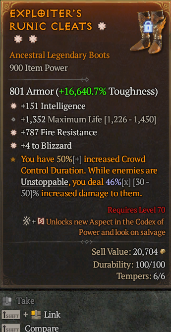 Legendary Boots Int(GA) Fire Res(GA) Blizzard// S13 24/7 Online Acc#1C617