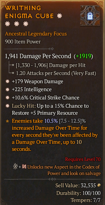 Legendary Focus Weapon Dmg(GA) Int(GA) CC(GA)/Lucky 15% Res(GA)/ S13 24/7 Online Acc#1C618