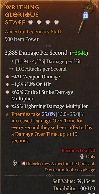 Legendary Staff Weapon Dmg(GA) LoH(GA) CDM(GA)/Lightning Multi(GA)/ S13 24/7 Online Acc#1C619