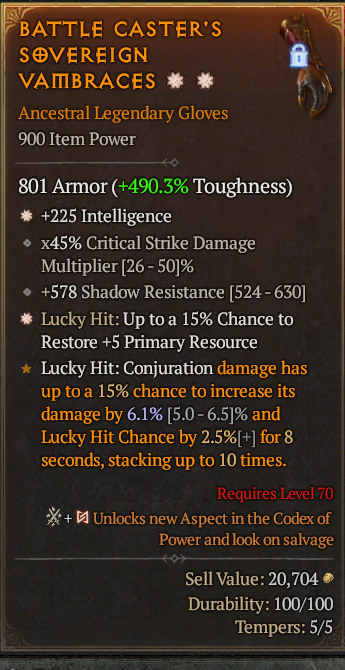 Legendary Gloves Int(GA) Lucky 15% Res(GA) // S13 24/7 Online Acc#1C624