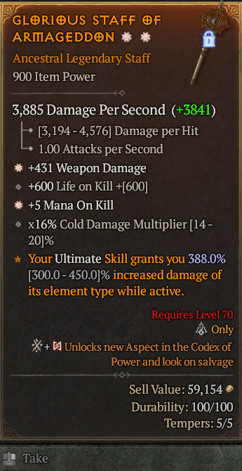 Legendary Staff Weapon Dmg(GA) Life/Kill(GA) Mana/Kill// S13 24/7 Online Acc#1C626