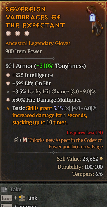 Legendary Gloves Int(GA) LoH(GA) Fire Multi// S13 24/7 Online Acc#1C633