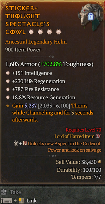 Legendary Helm Int(GA) Regen(GA) Fire Res(GA)/Res Gen(GA)/ S13 24/7 Online Acc#1C634