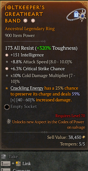 Legendary Ring Int(GA) IAS/AS(GA) CC// S13 24/7 Online Acc#1C635