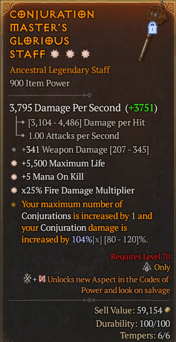 Legendary Staff Weapon Dmg(GA) Life/HP(GA) Fire Multi// S13 24/7 Online Acc#1C637