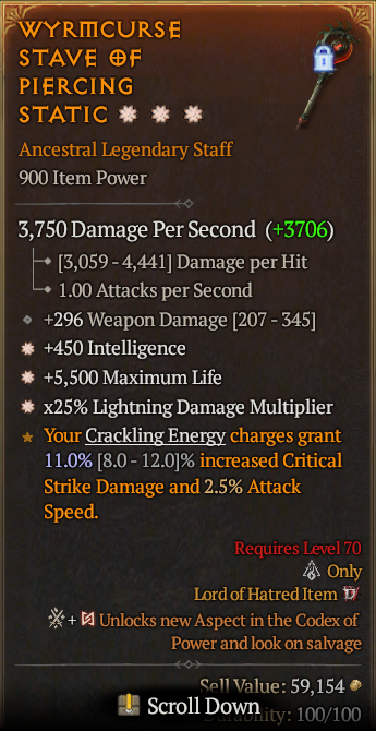 Legendary Staff Int(GA) Life/HP(GA) Lightning Multi// S13 24/7 Online Acc#1C638