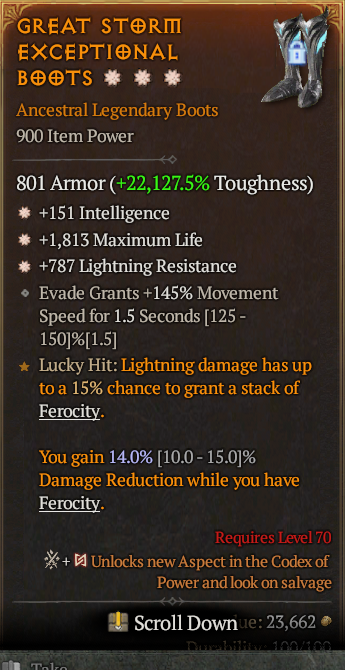 Legendary Boots Int(GA) Life/HP(GA) Light Res// S13 24/7 Online Acc#1C6310