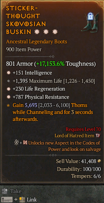 Legendary Boots Int(GA) Regen(GA) Phys Res// S13 24/7 Online Acc#1C641