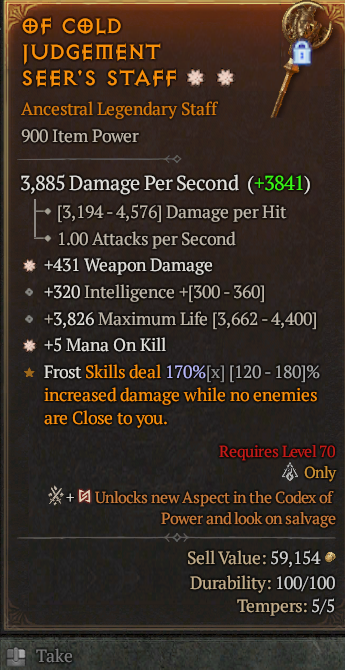 Legendary Staff Weapon Dmg(GA) Life/HP(GA) Mana/Kill// S13 24/7 Online Acc#1C643