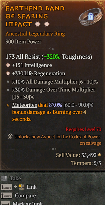 Legendary Ring Int(GA) Regen(GA) // S13 24/7 Online Acc#1C646
