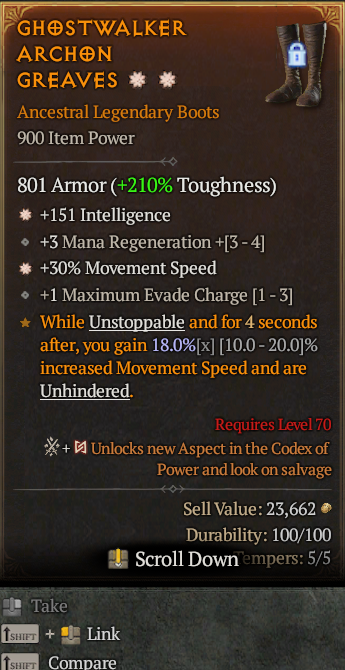 Legendary Boots Int(GA) MS(GA) Evade// S13 24/7 Online Acc#1C648