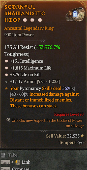 Legendary Ring Int(GA) Life/HP(GA) Life/Kill// S13 24/7 Online Acc#1C653