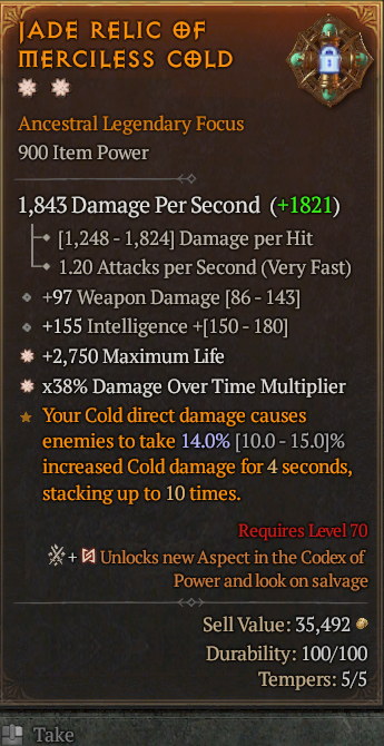 Legendary Focus Life/HP(GA) DoT Multi(GA) // S13 24/7 Online Acc#1C711