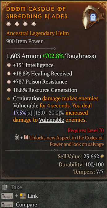 Legendary Helm Int(GA) Heal(GA) Poison Res(GA)/Res Gen(GA)/ S13 24/7 Online Acc#1C721