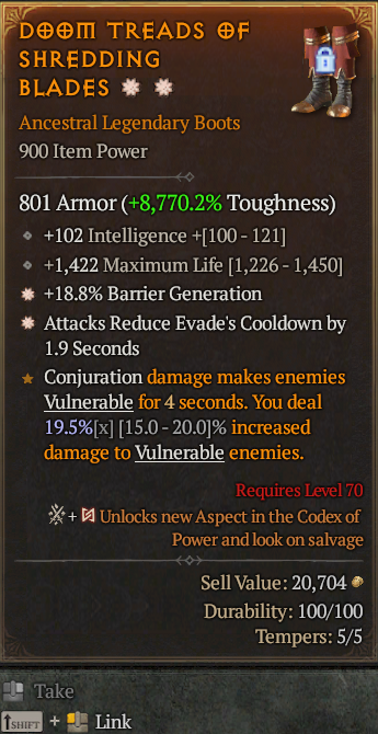 Legendary Boots Barrier(GA) Evade Reduct(GA) // S13 24/7 Online Acc#1C722