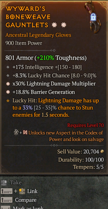 Legendary Gloves Lucky(GA) Lightning Multi(GA) Barrier// S13 24/7 Online Acc#1C723