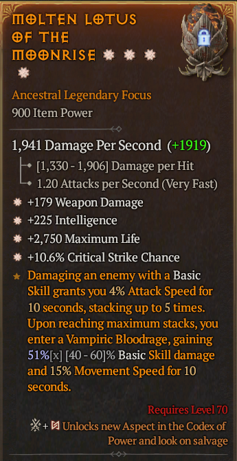 Legendary Focus Weapon Dmg(GA) Int(GA) Life/HP(GA)/CC(GA)/ S13 24/7 Online Acc#1C727