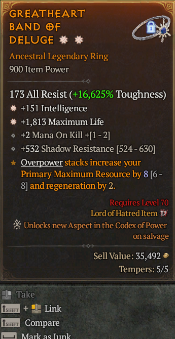 Legendary Ring Int(GA) Life/HP(GA) // S13 24/7 Online Acc#1C728