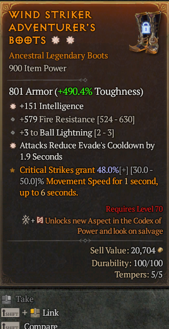 Legendary Boots Int(GA) Evade Reduct(GA) // S13 24/7 Online Acc#1C731