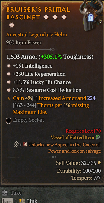 Legendary Helm Int(GA) Regen(GA) Lucky(GA)/RCR(GA)/ S13 24/7 Online Acc#1C733