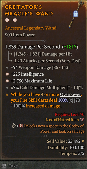Legendary Wand Int(GA) Life/HP(GA) // S13 24/7 Online Acc#1C737