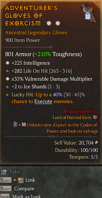 Legendary Gloves Int(GA) Vuln Multi(GA) // S13 24/7 Online Acc#1C741