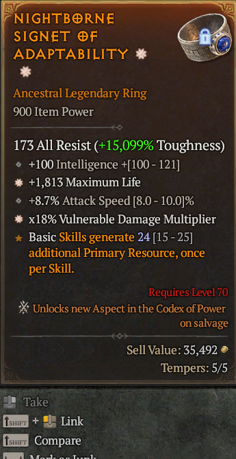 Legendary Ring Life/HP(GA) IAS/AS(GA) Vuln Multi// S13 24/7 Online Acc#1C743