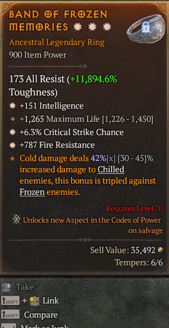 Legendary Ring Int(GA) CC(GA) Fire Res// S13 24/7 Online Acc#1C745