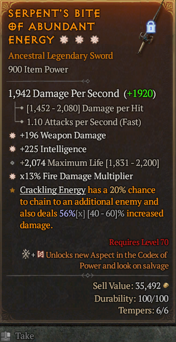 Legendary Sword Weapon Dmg(GA) Int(GA) Fire Multi// S13 24/7 Online Acc#1C748