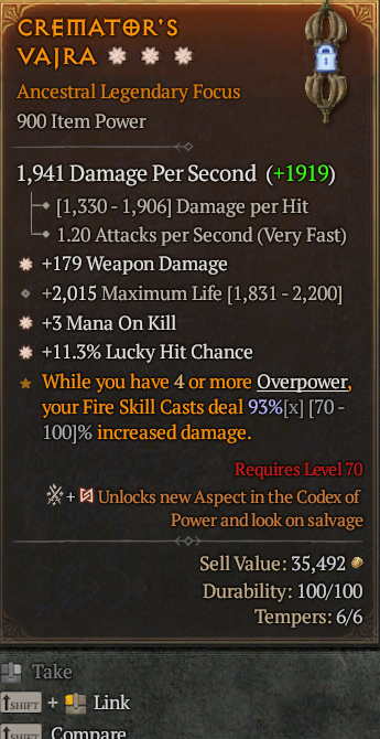 Legendary Focus Weapon Dmg(GA) Mana/Kill(GA) Lucky// S13 24/7 Online Acc#1C749