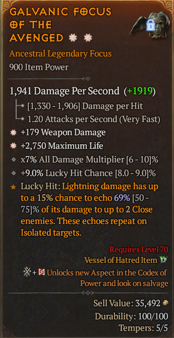 Legendary Focus Weapon Dmg(GA) Life/HP(GA) // S13 24/7 Online Acc#1C7410