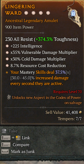 Legendary Amulet Int(GA) Vuln Multi(GA) Cold Multi(GA)/RCR(GA)/ S13 24/7 Online Acc#1C751