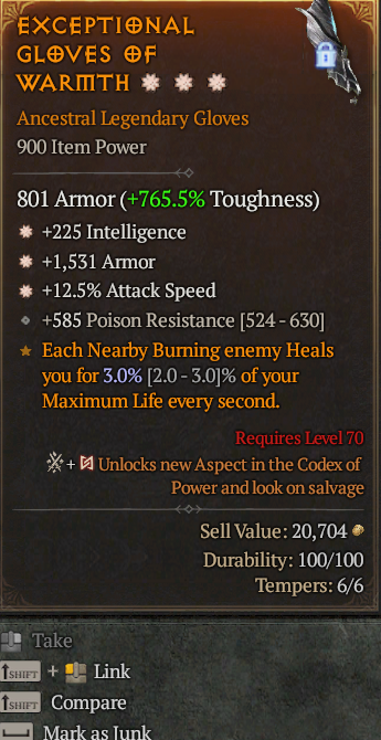 Legendary Gloves Int(GA) Armor(GA) IAS/AS// S13 24/7 Online Acc#1C752