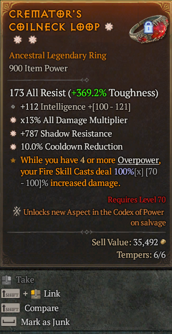 Legendary Ring AD(GA) Shadow Res(GA) CDR// S13 24/7 Online Acc#1C758