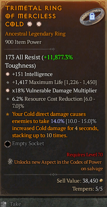 Legendary Ring Int(GA) Vuln Multi(GA) // S13 24/7 Online Acc#1C7510