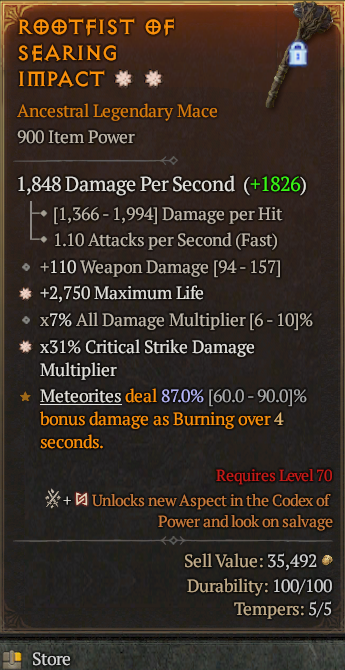 Legendary Mace Life/HP(GA) CDM(GA) // S13 24/7 Online Acc#1-King11
