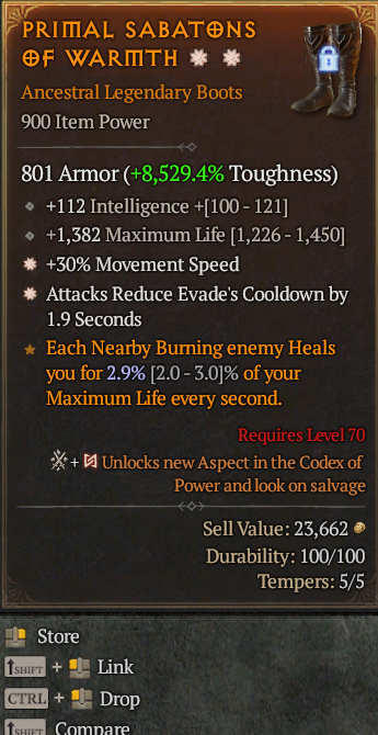 Legendary Boots MS(GA) Evade Reduct(GA) // S13 24/7 Online Acc#1-King15