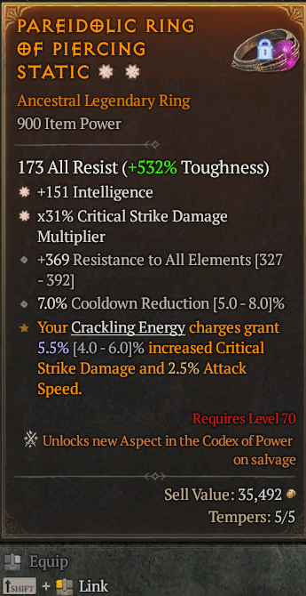 Legendary Ring Int(GA) CDM(GA) // S13 24/7 Online Acc#1-King111