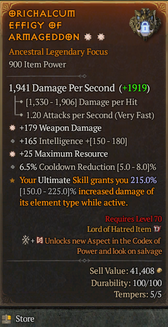 Legendary Focus Weapon Dmg(GA) Int(GA) Max Res// S13 24/7 Online Acc#1-King22