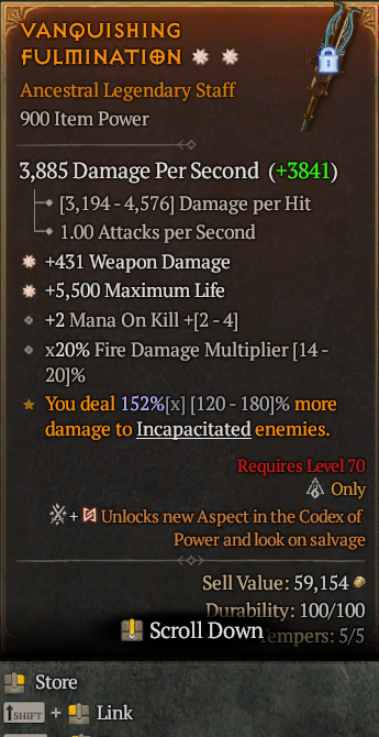 Legendary Staff Weapon Dmg(GA) Life/HP(GA) Fire Multi// S13 24/7 Online Acc#1-King29