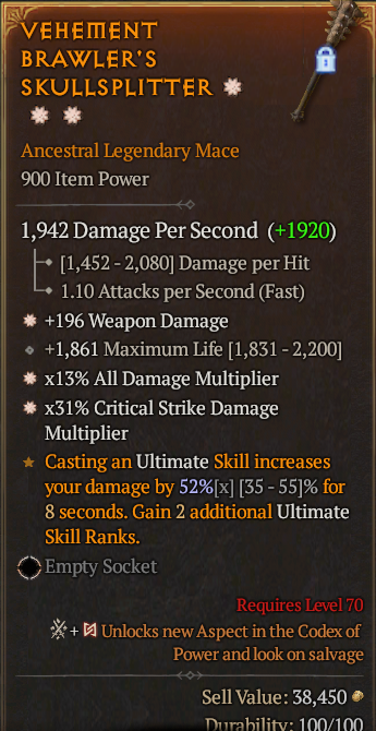 Legendary Mace Weapon Dmg(GA) AD(GA) CDM// S13 24/7 Online Acc#1-King33