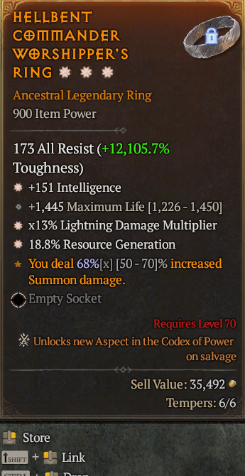Legendary Ring Int(GA) Lightning Multi(GA) Res Gen// S13 24/7 Online Acc#1-King37