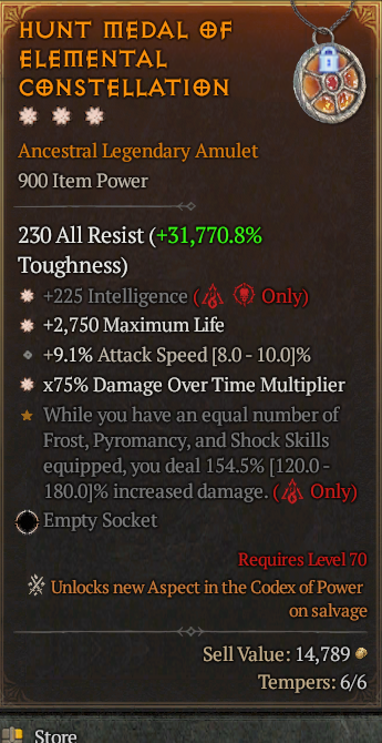 Legendary Amulet Int(GA) Life/HP(GA) DoT Multi// S13 24/7 Online Acc#1-Kingg110